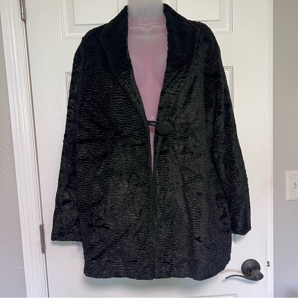 Lafayette 148 Black Brushed Velvet Faux Fur Coat 10